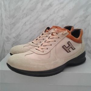 Hogan Sneakers beige Suede tan leather mens sz US 9.5 UK 8.5 Made In Italy